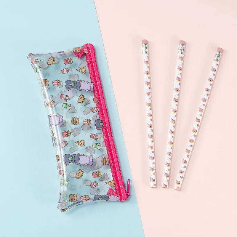  . **Cat drinking fountain filter model**Snack Time Pencil Pouch Set