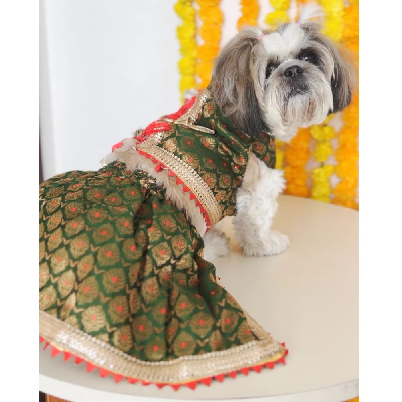-Anti-scratch sofa protective coverPawgypets Brocade Lehenga for Dogs and Cats (Green) -Anti-scratch sofa protective coverPawgypets Brocade Lehenga for Dogs and Cats (Green)