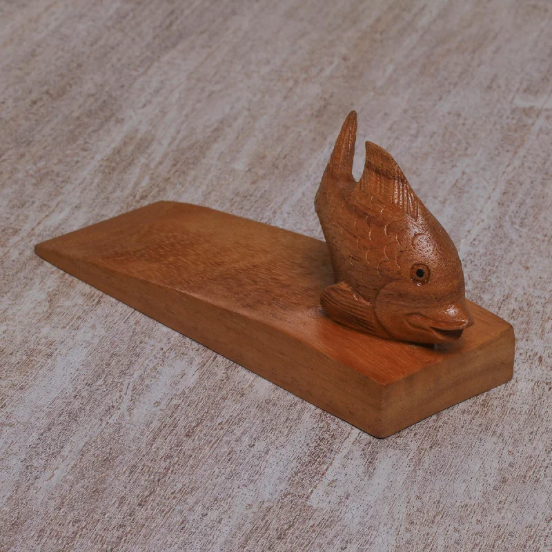 - Remote interactive pet feederHelpful Goldfish in Brown Handcrafted Suar Wood Fish Doorstop in Brown from Bali - Remote interactive pet feederHelpful Goldfish in Brown Handcrafted Suar Wood Fish Doorstop in Brown from Bali