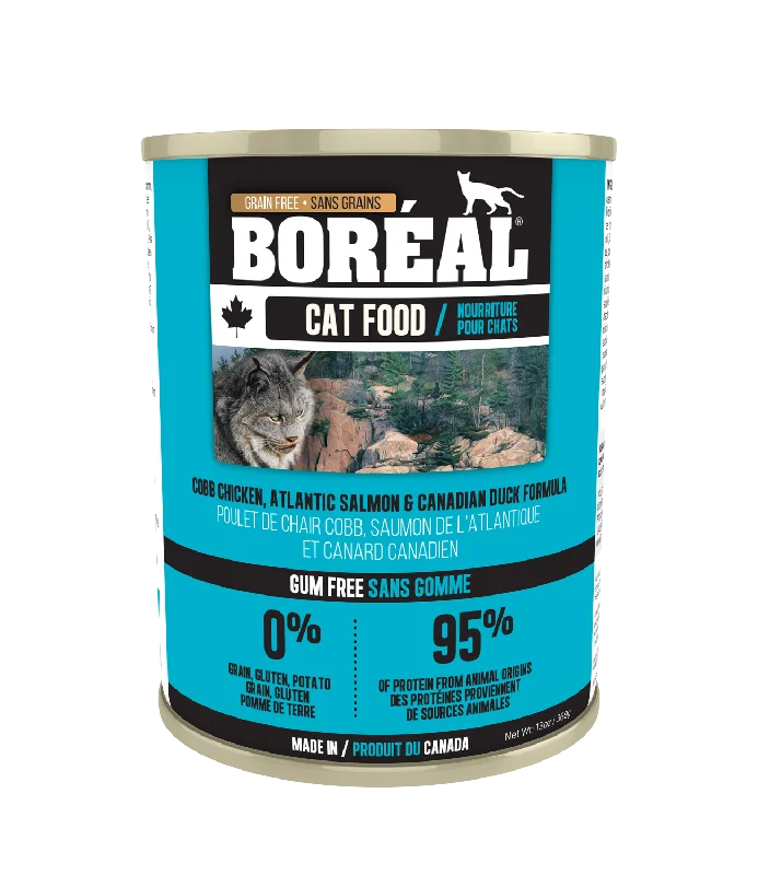    - Cat food for multi-cat households  Boreal Cat Can Cobb Chicken, Atlantic Salmon & Canadian Duck