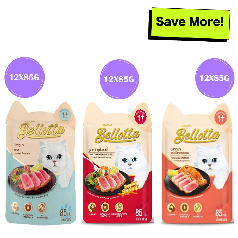 - Organic cotton dog bibsBellotta Tuna in Gravy, Tuna Topping Shrimp in Jelly and Tuna & Salmon in Gravy Cat Wet Food Combo