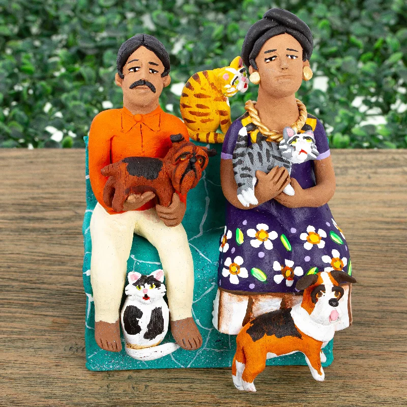 -Anti-scratch scratching board AND cat bed in onePet Lovers Artisan Crafted Ceramic Sculpture of Pet Lover Couple -Anti-scratch scratching board AND cat bed in onePet Lovers Artisan Crafted Ceramic Sculpture of Pet Lover Couple