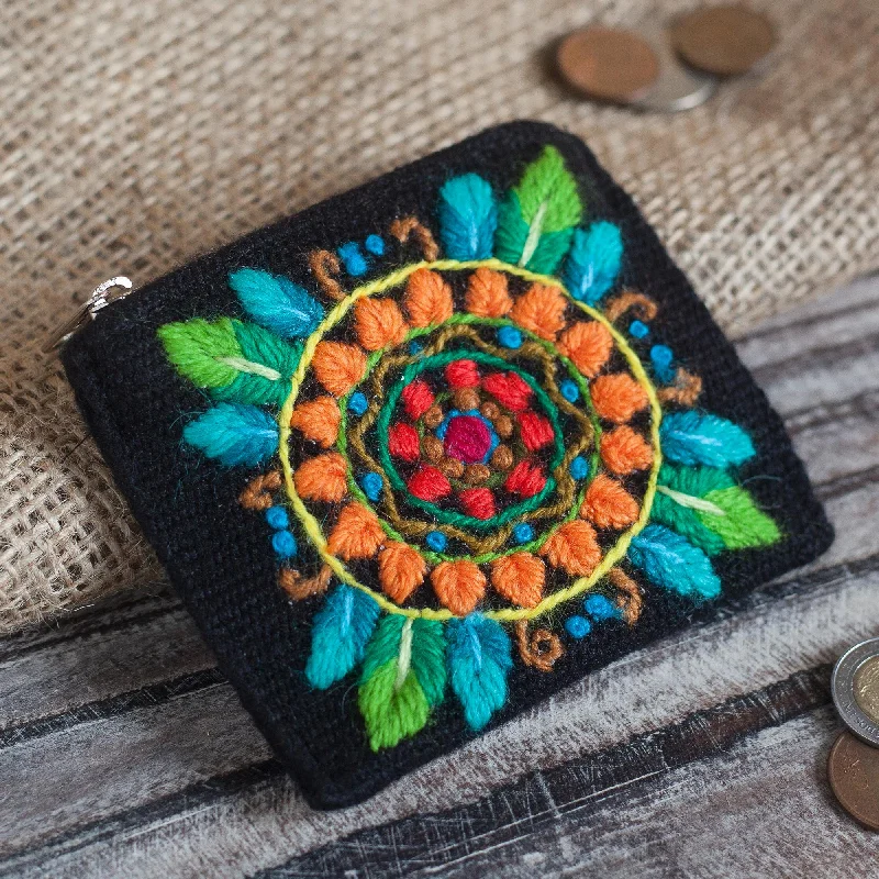 - Rabbit grass rack to prevent waste food boxColorful Mandala Floral Embroidered Alpaca Blend Coin Purse in Black