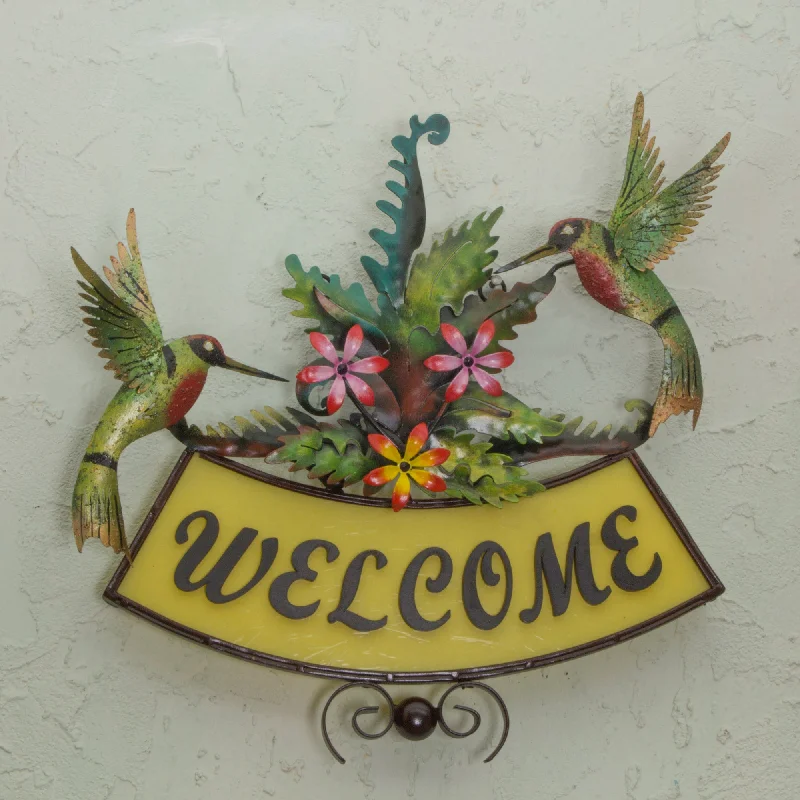 - Pet tear stain cleaning wipesHappy Hummingbirds Iron Birds and Flowers on Hand Crafted Welcome Sign