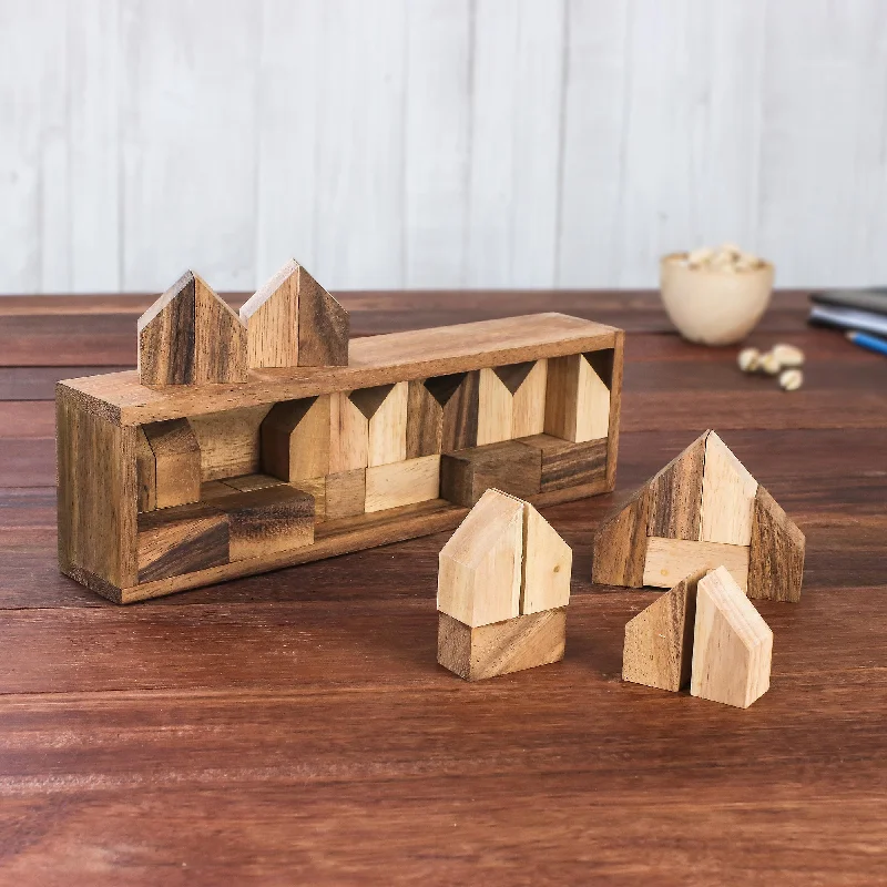 ---Home Town Raintree Wood City Builder Game from Thailand (37 Piece)