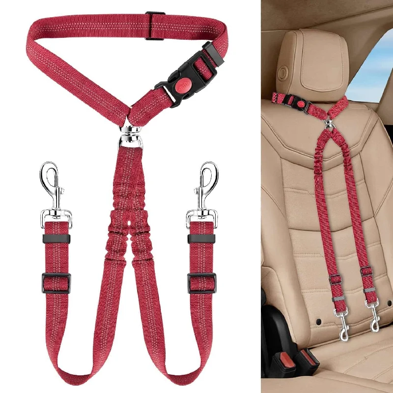 - Winter dog thick down jacketKUTKUT Double Dog Seat Belt, Dual Pet Car Headrest Restraint Safety Seatbelt No Tangle Dog Leash Duty Adjust Elastic Bungee Lead Splitter Connect Harness in Vehicle Travel for 2 Dogs (Red)