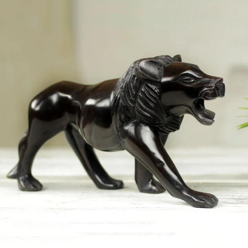 - Solid wood cat climbing frame customizedLion Prowl Mighty African Lion Hand Carved Ebony Wood Sculpture