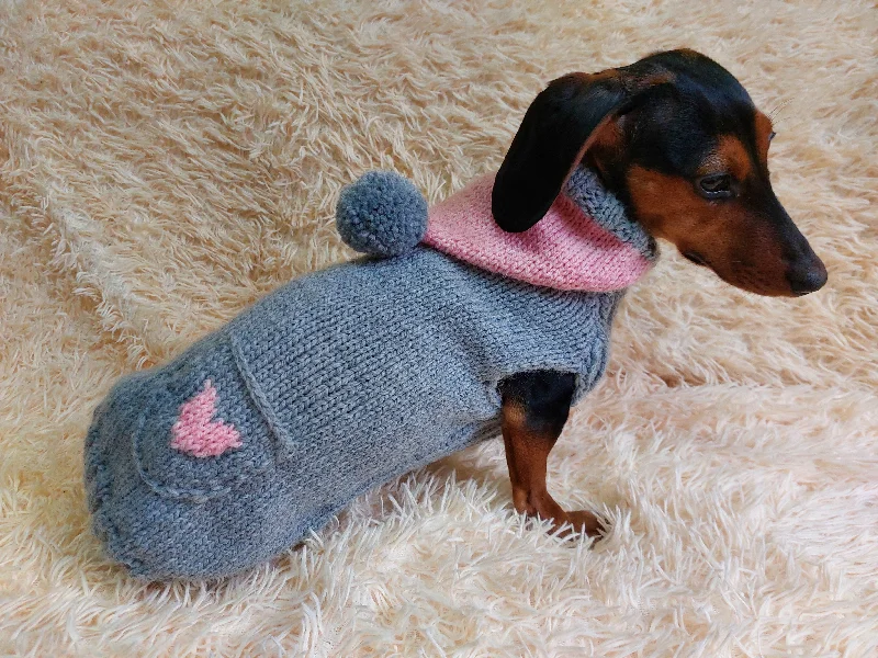 - Dog anti-slip matGray sweatshirt with pink heart, dog heart sweatshirt, dachshund heart jumper