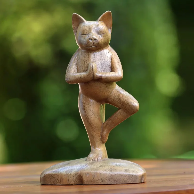  -Anti-scratch sofa protective coverTree Pose Yoga Cat Original Wood Statuette
