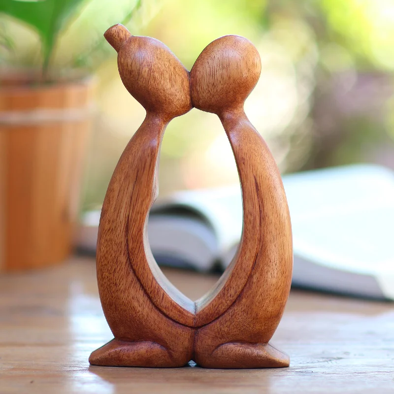 Pet ProductsKissing You Hand Carved Suar Wood Romantic Statuette from Bali