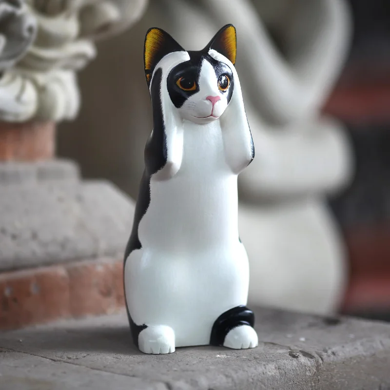 -Anti-slip claw protection raincoat FOR dogsHear No Evil Spotted Cat Albesia Wood Sculpture -Anti-slip claw protection raincoat FOR dogsHear No Evil Spotted Cat Albesia Wood Sculpture
