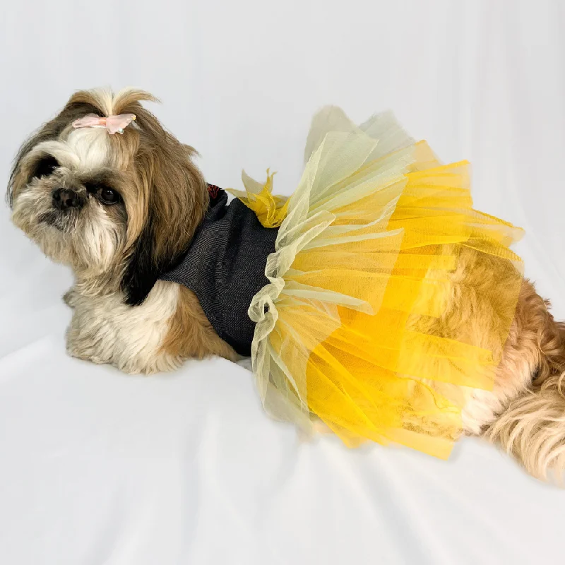 ---Pawgypets Denim Frilly Dress for Dogs and Cats (Blue/Yellow)