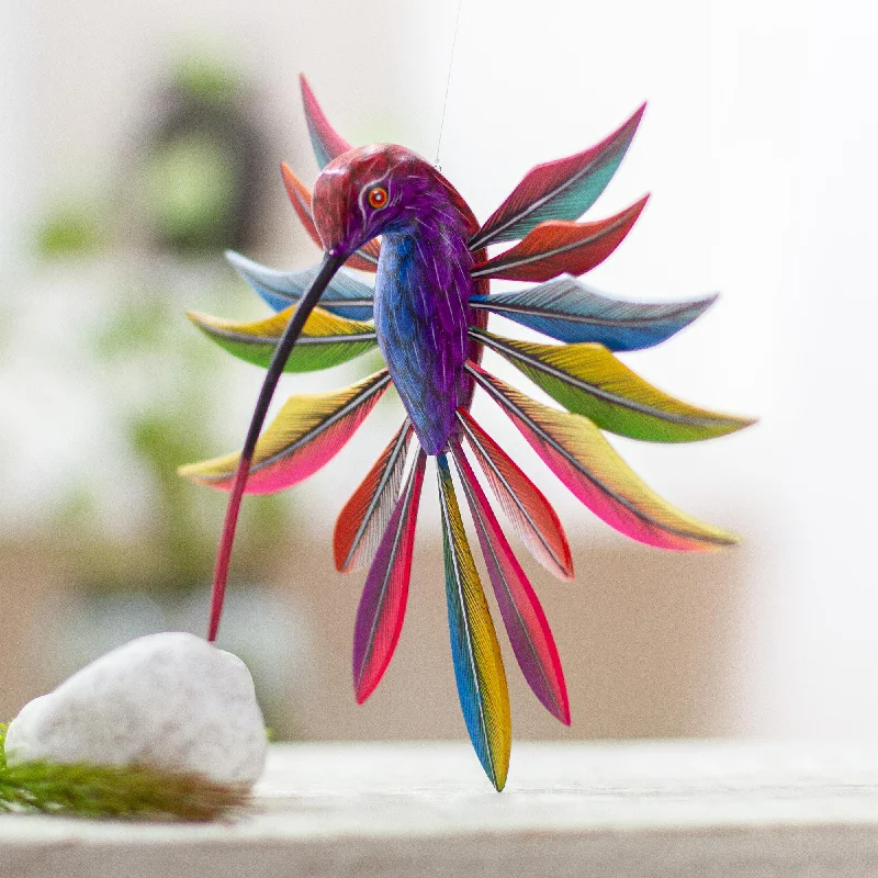 - Remote interactive pet feederPsychedelic Hummingbird Artisan Crafted Wood Alebrije of Hummingbird