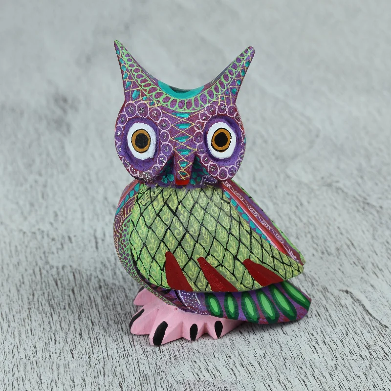 - Custom pet birthday cakeNocturnal Mystery Handmade Owl with Ear Tufts Alebrije Figurine from Mexico