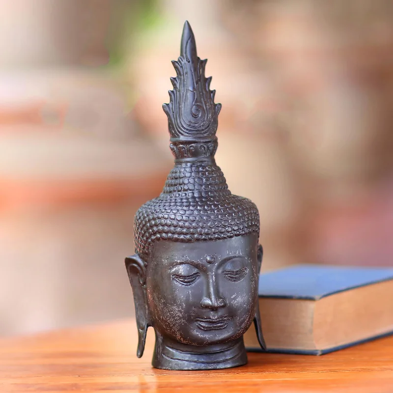 Pet ProductsSpiritual Buddha Antiqued Bronze Buddha Head Sculpture from Bali