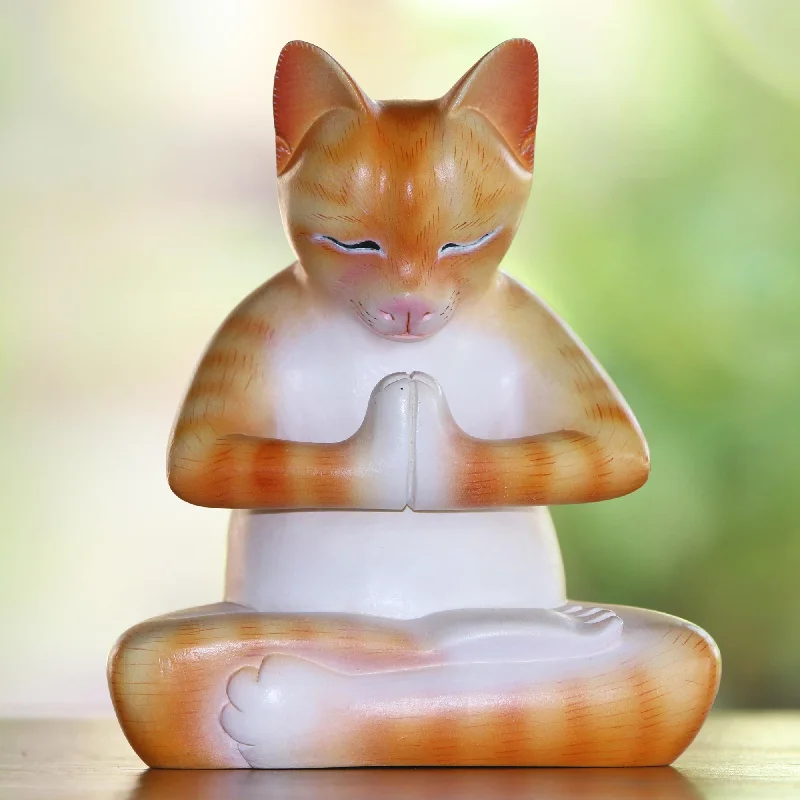 - Hamster silent running wheel to prevent chewingMeditating Kitty in Orange Wood Meditating Cat Statuette in Orange and White from Bali