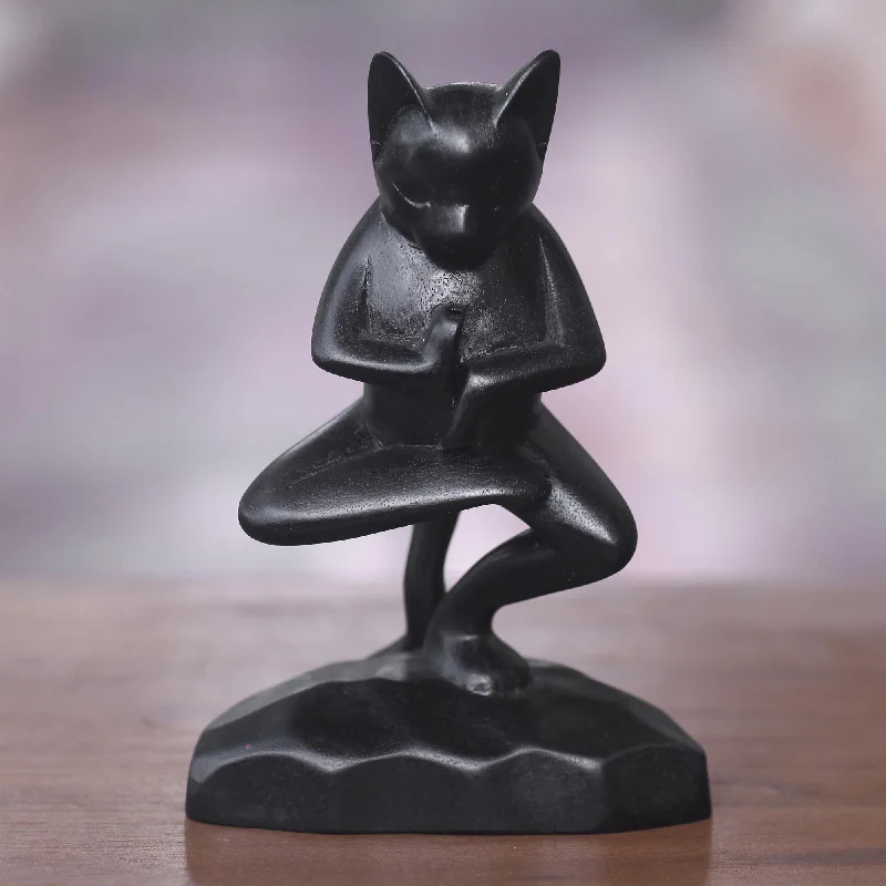 - Dog anti-slip matVrkasana Black Cat Unique Wood Sculpture of Black Cat in Yoga Pose