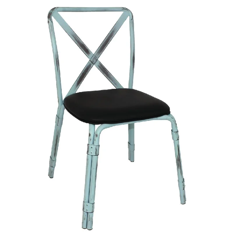 - Foldable and portable cat bagBolero Antique Sky Blue Steel Chairs with Black PU Seat (Pack of 4)