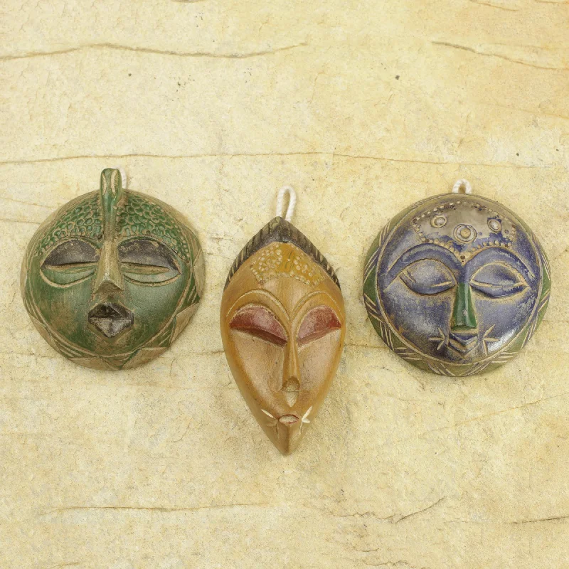 ---Sefam Set of 3 Petite Handcrafted Sese Wood African Masks