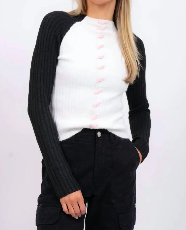 Bobbie Whipstitch Mock Neck Sweater In Black And White