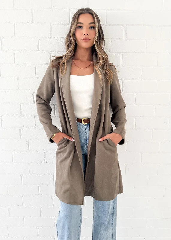 Brooklyn Suede Coatigan - Taupe