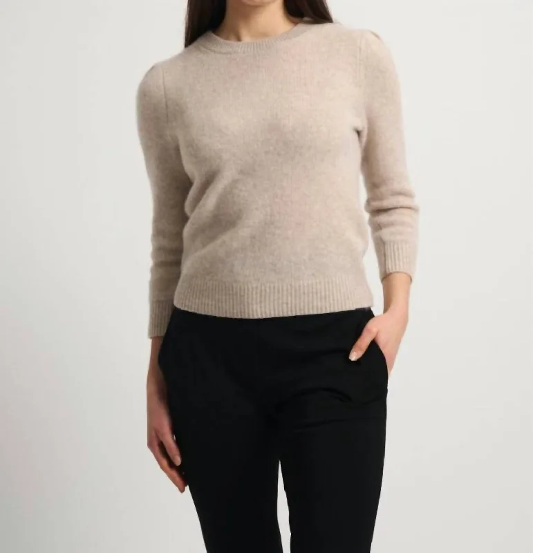 Cashmere Featherweight Puff Sleeves Sweater In Sandwisp Heather