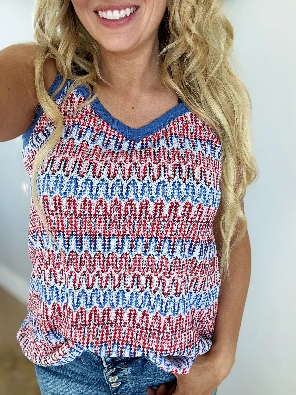 Showstopper V-Neck Tank Chevron Tank in Red, White, & Blue