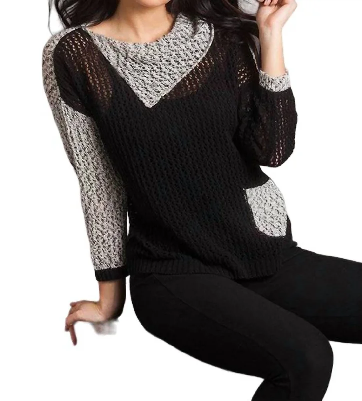 Crochet Draped Neck Top In Black Frost