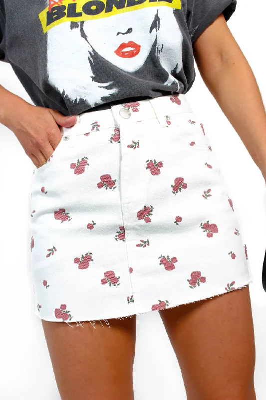 Day Dreaming - White Red Ditsy Denim Mini Skirt