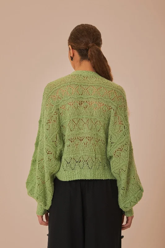 Green Textured Knit Cardigan