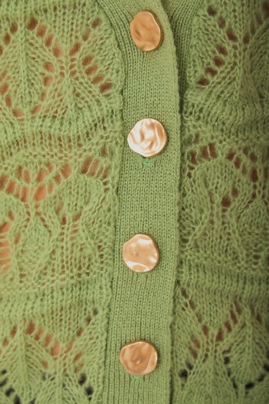 Green Textured Knit Cardigan