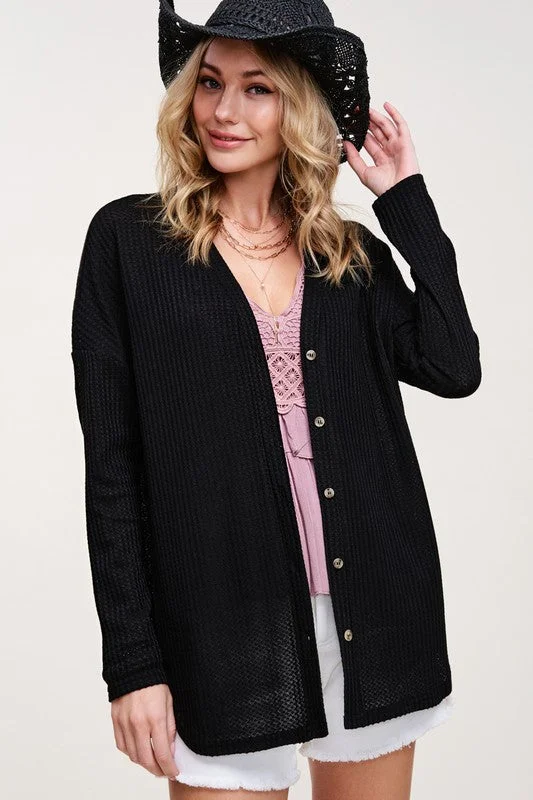 Waffle Fabric Cardigan