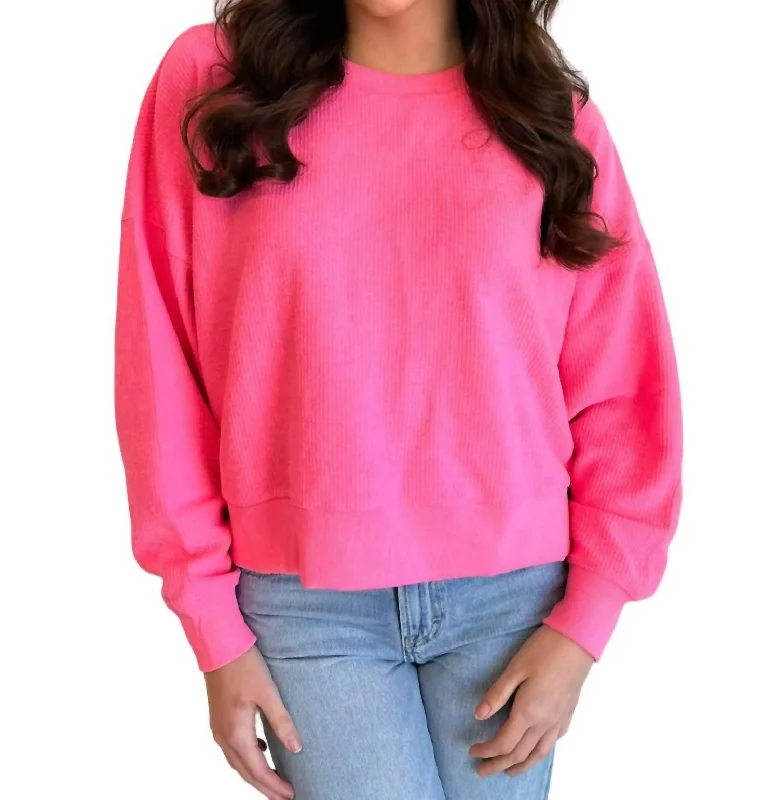 Neon Escape Ribbed Crewneck Sweater In Pink