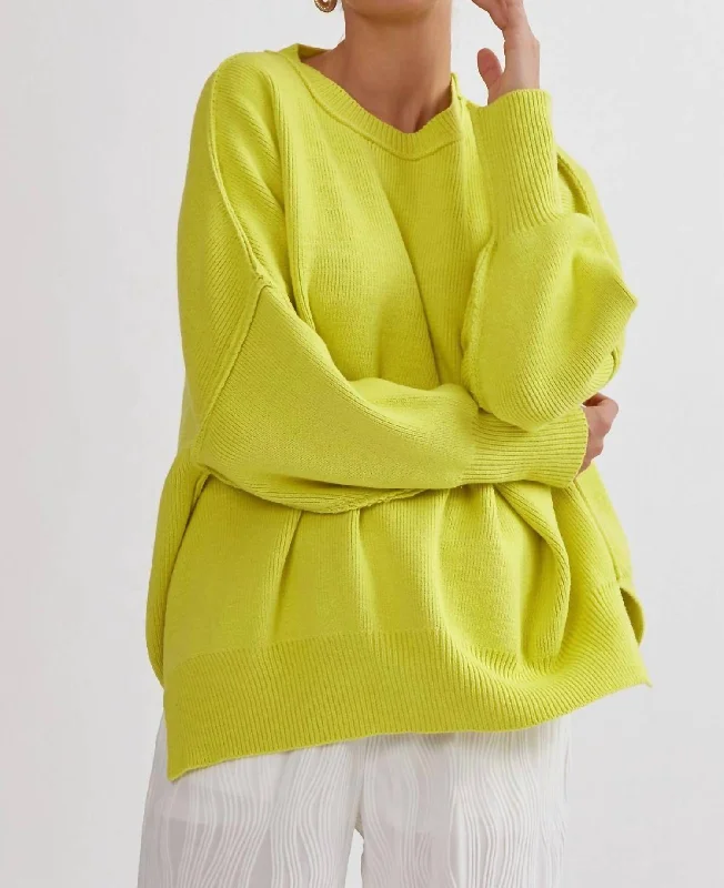 Oversized Drop Shoulder Sweater In Lime