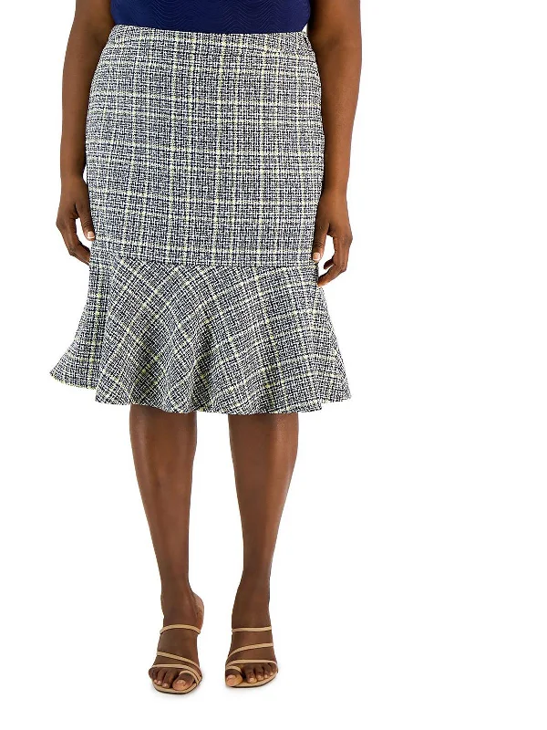 Plus Womens Tweed Flounce A-Line Skirt