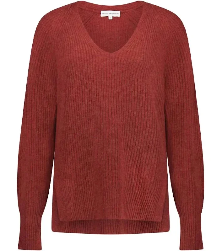 Ribbed Blouson Sleeve Sweater In Red