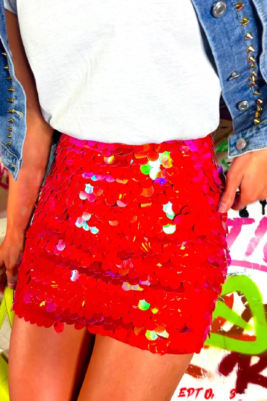 Shes A Bad Influence - Red Iridescent Large Sequin Mini Skirt