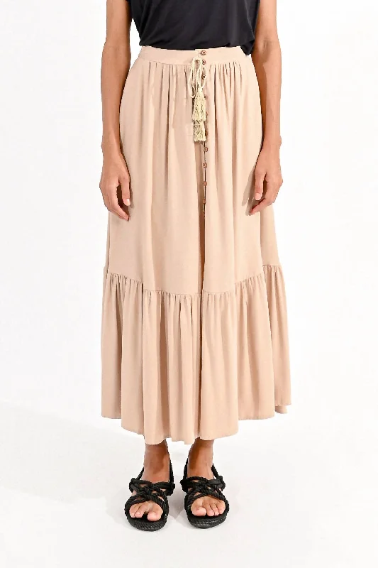 Women's Boho Midi Skirt In Beige