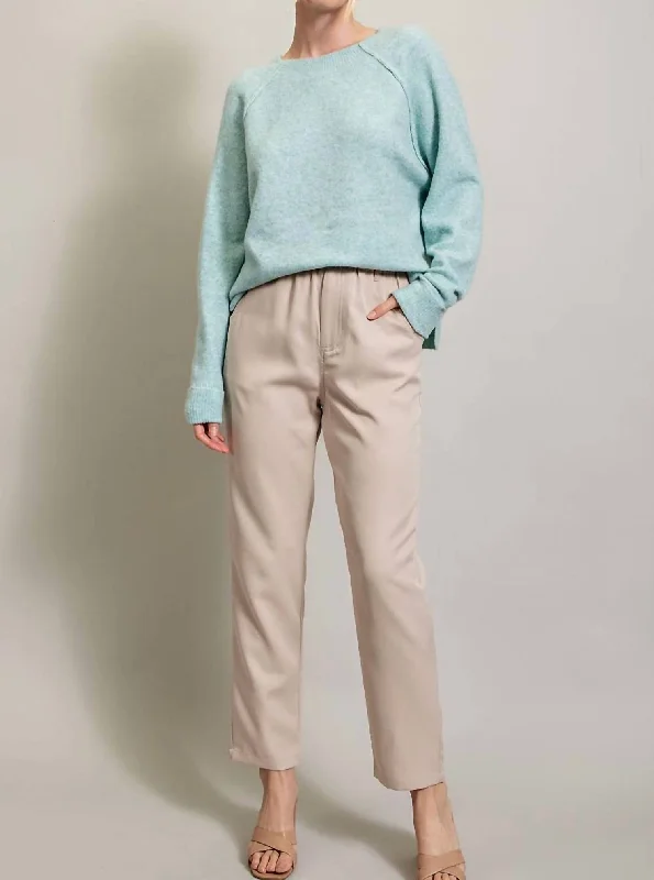 Women's Long Sleeve Sweater With Side Slits In Mint