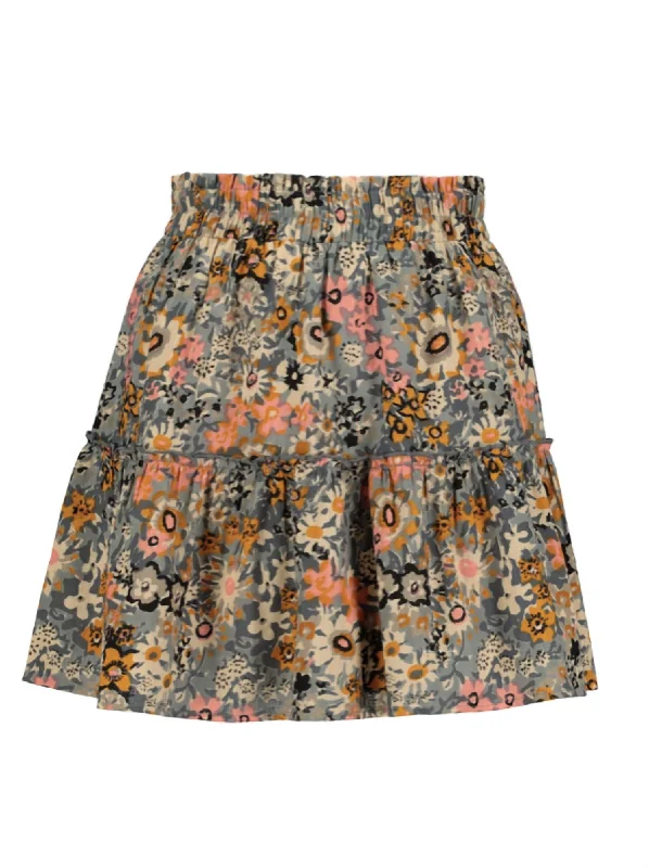 Women's Retro Ruffle Skirt In Multi Floral Print