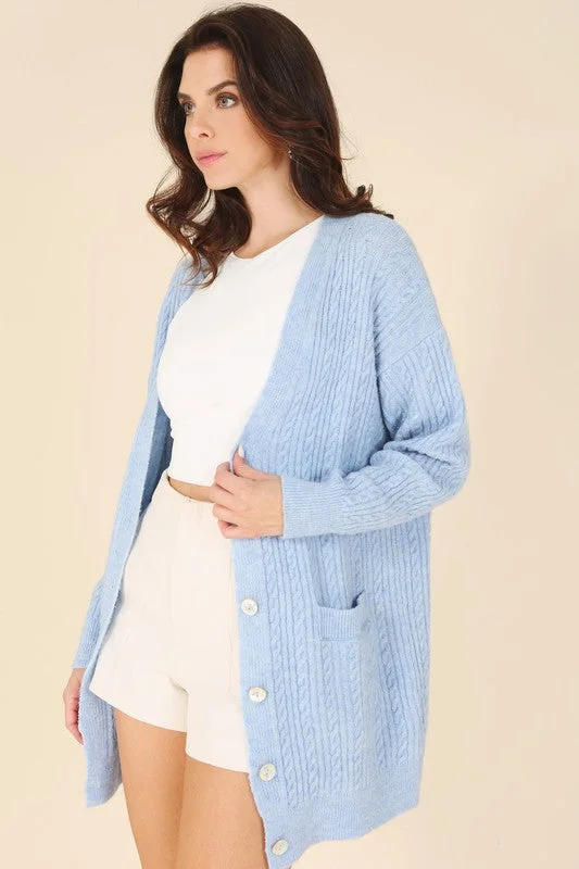 Wool Blended Cable Knitted Cardigan