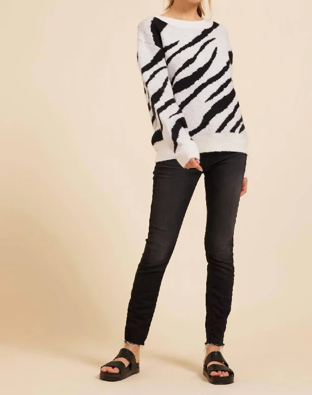 Zebra Print Sweater In Black And White