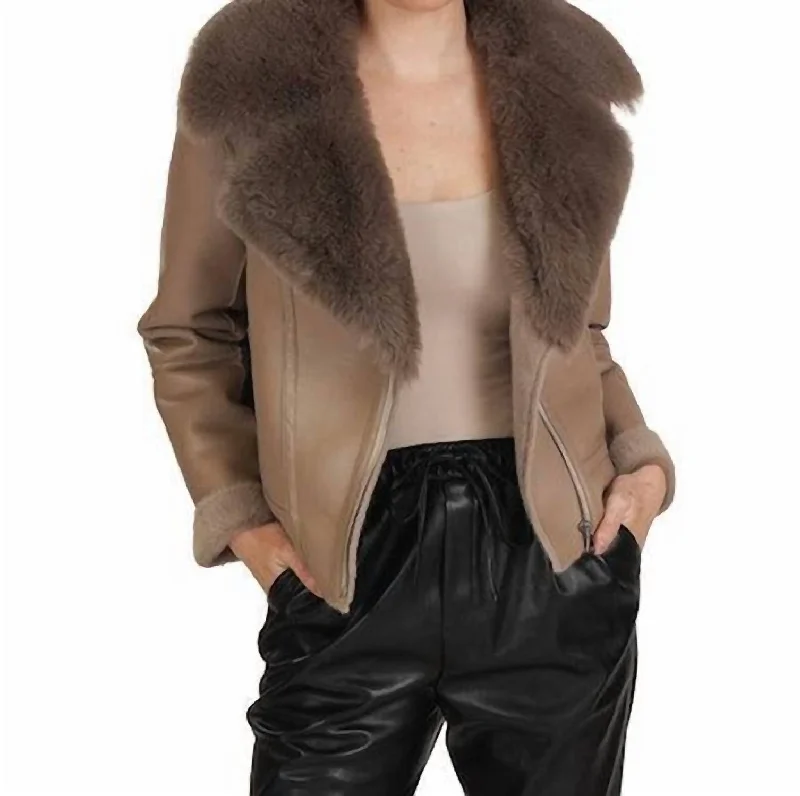 Alana Faux Leather Jacket In Taupe