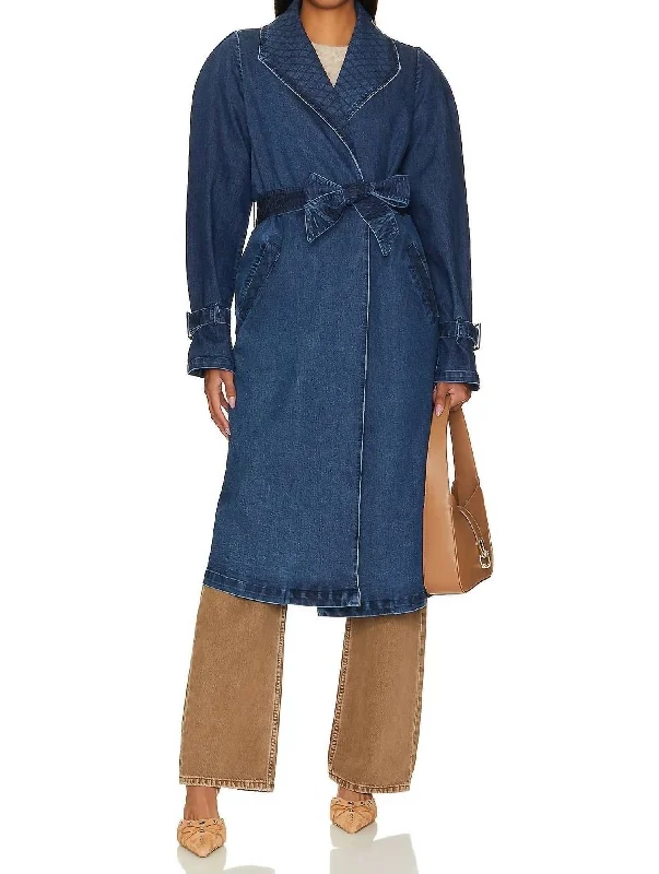 Cara Trench Coat In Medium Wash Indigo