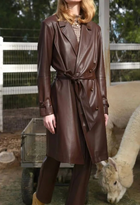 Elisha Faux Leather Trench In Brown