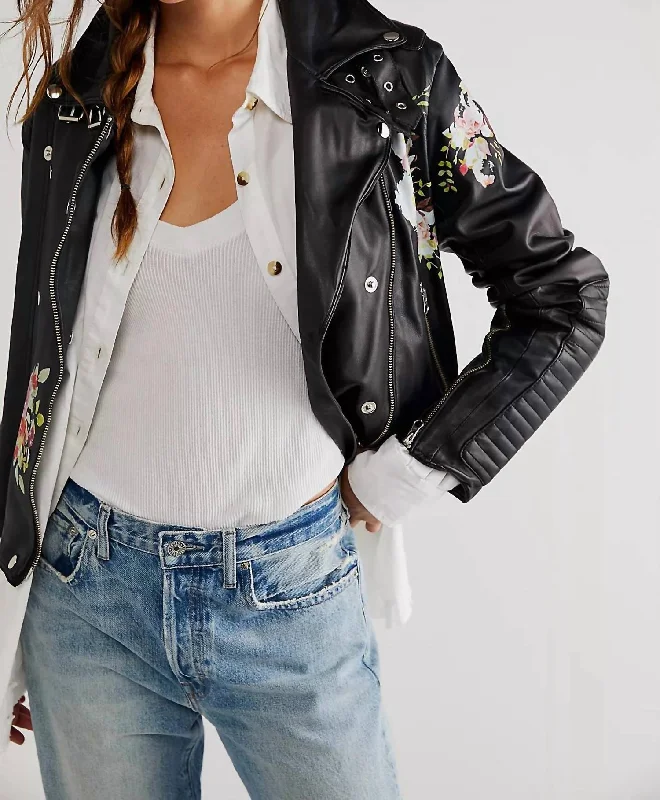 Harley Floral Leather Jacket In Black