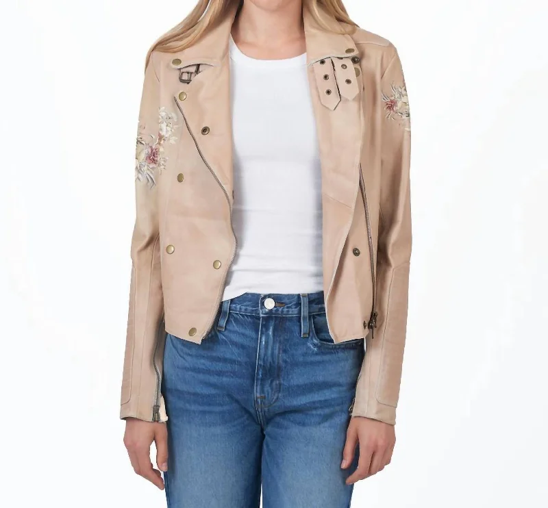 Harley Floral Leather Jacket In White