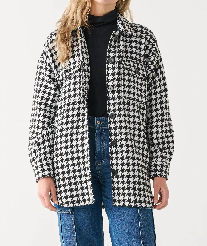 Houndstooth Button-Up Shacket In Black/white