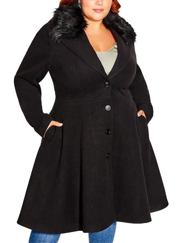 Jocelyn Womens Faux Fur Trim Polyester Overcoat