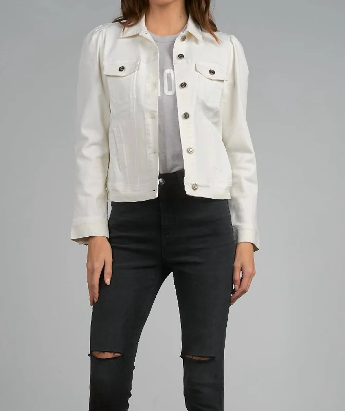 Piper Puff Sleeve Denim Jacket In Creamy White